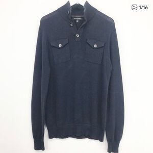 Banana Republic Factory Navy Blue 100% Cotton Quarter Button Pullover Sweater
